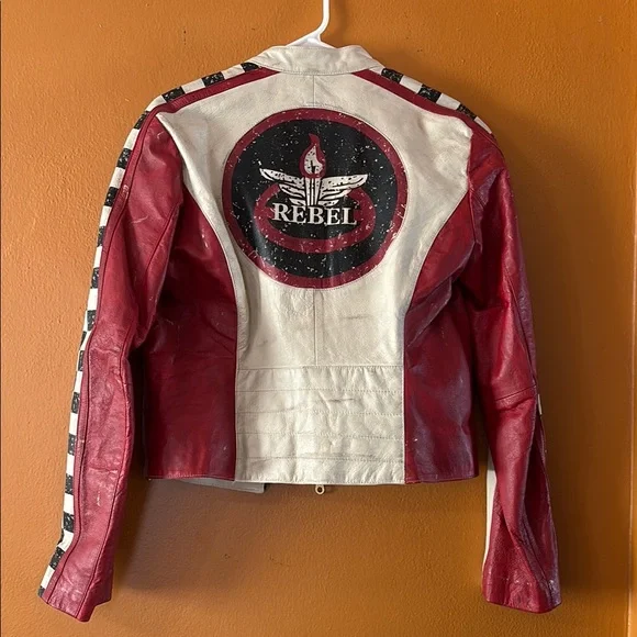 Wilsons Leather Red and White Rebel Jacket Vintage - Picture 4 of 9